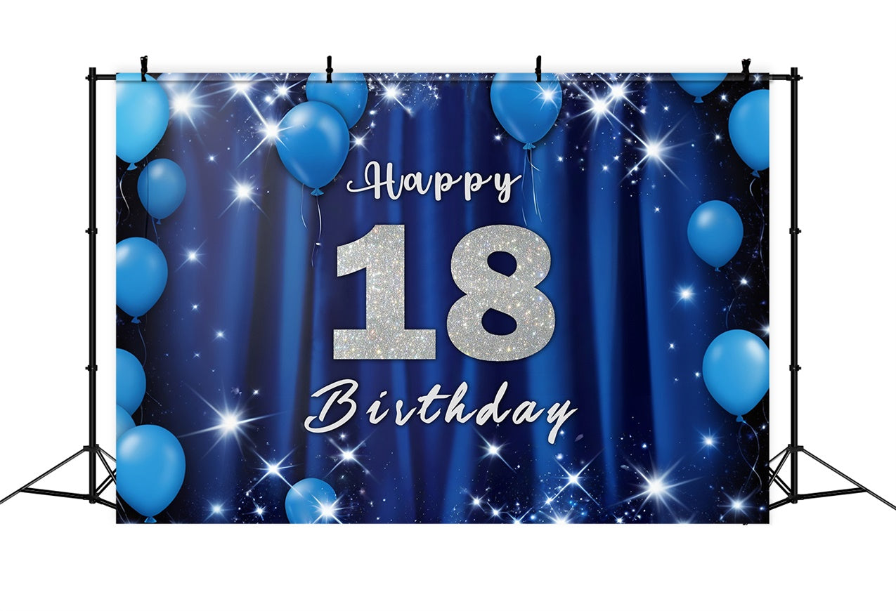 18th Birthday Photo Backdrop Glitter Blue Balloons Backdrop UK RR12-60