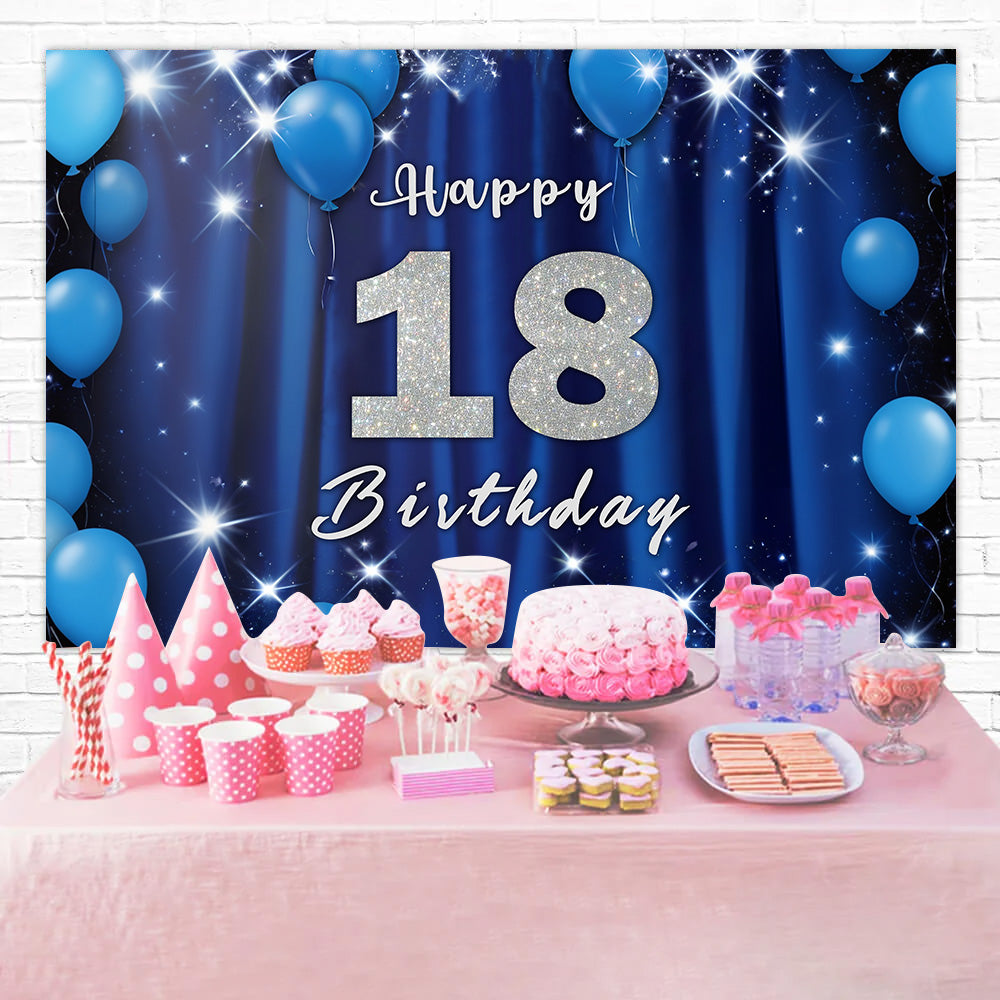 18th Birthday Photo Backdrop Glitter Blue Balloons Backdrop UK RR12-60