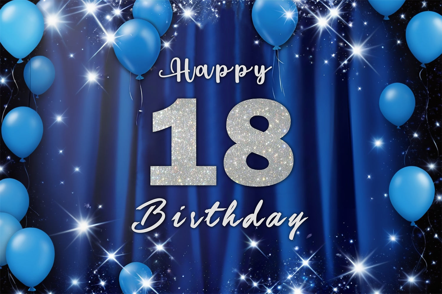 18th Birthday Photo Backdrop Glitter Blue Balloons Backdrop UK RR12-60