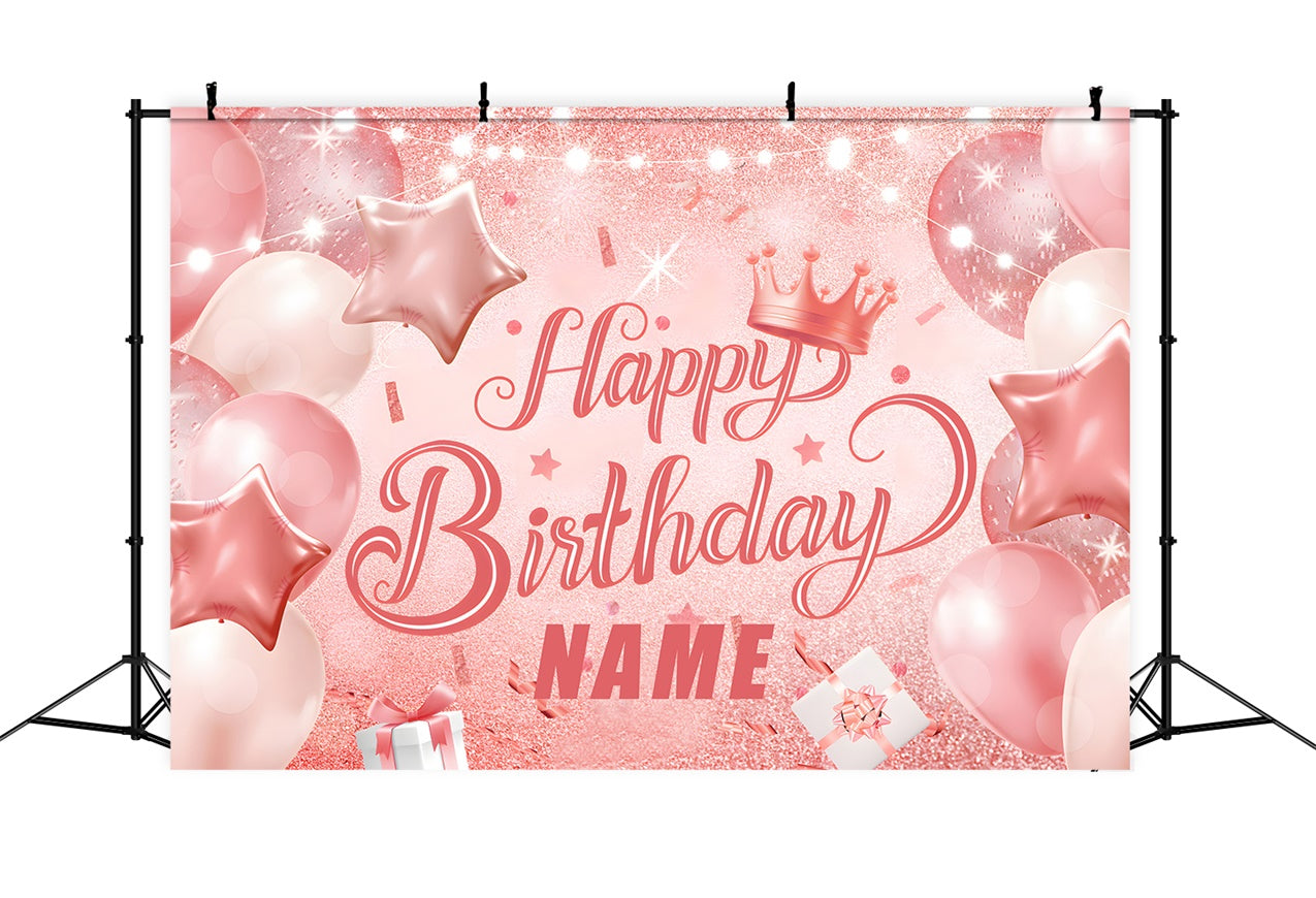 Custom Happy Birthday Backdrop Pink Glitter Balloon Backdrop UK RR12-61