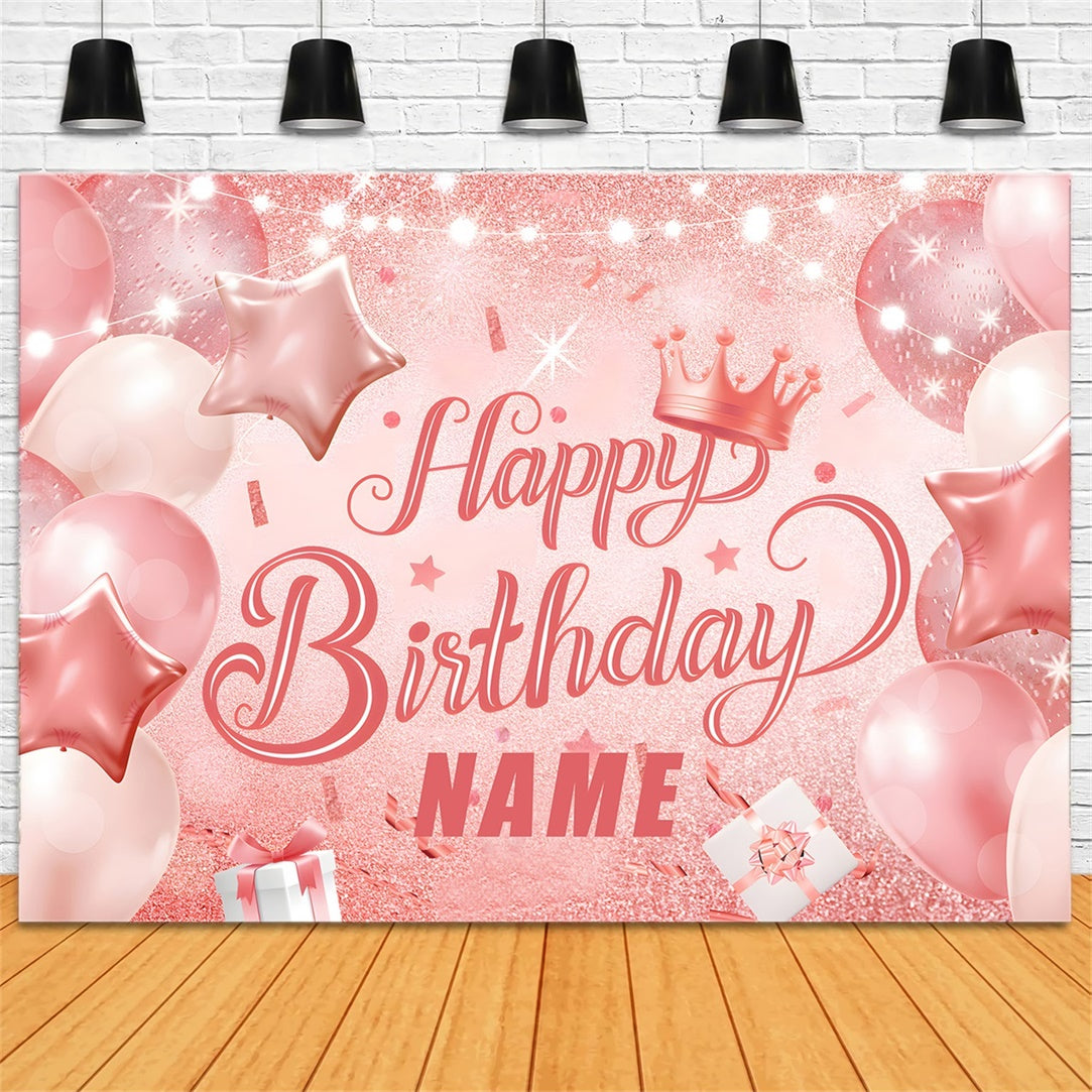 Custom Happy Birthday Backdrop Pink Glitter Balloon Backdrop UK RR12-61