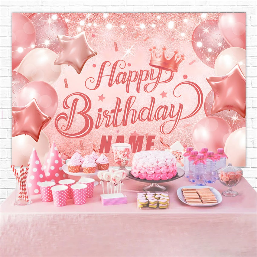 Custom Happy Birthday Backdrop Pink Glitter Balloon Backdrop UK RR12-61