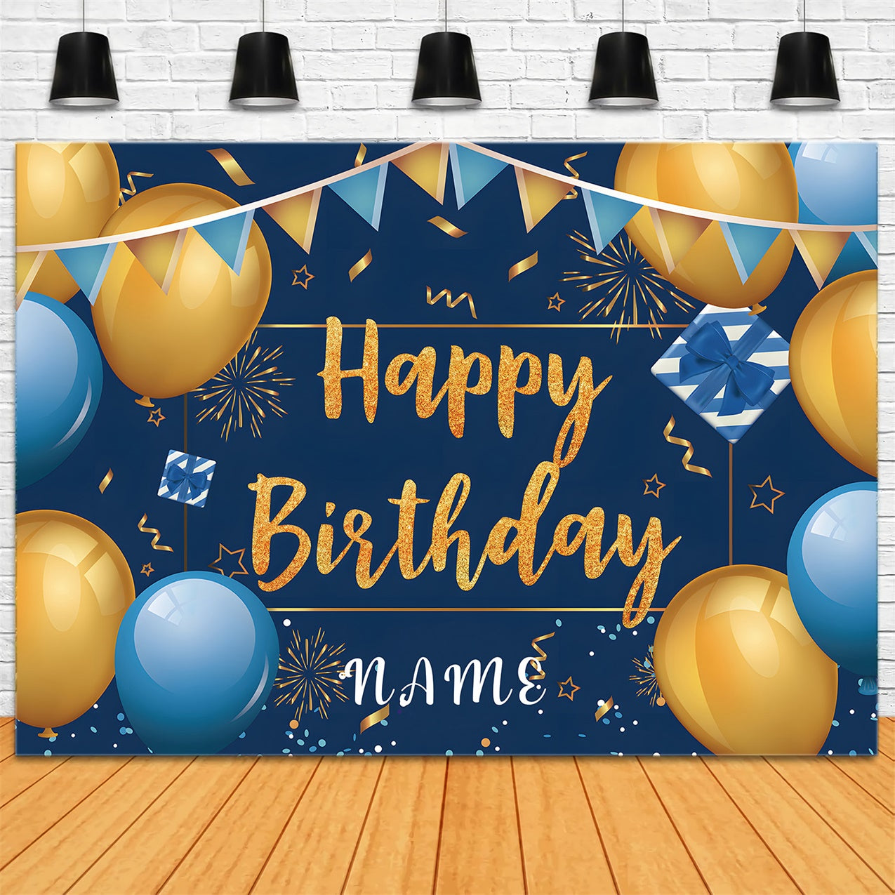 Customize Backdrop For Birthday Blue Gold Balloon Backdrop UK RR12-62