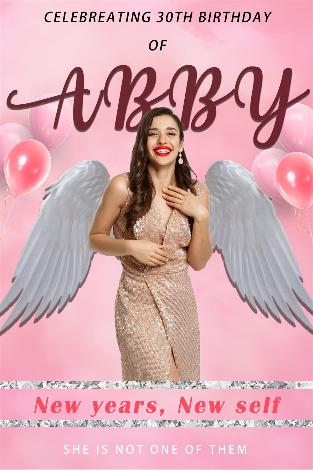 30th Birthday Backdrop Pink Angel Wings Celebration Backdrop UK RR12-64