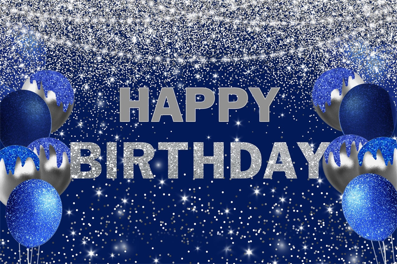 Birthday Backdrops Custom Sapphire Elegance Balloon Glitter Backdrop UK RR12-7