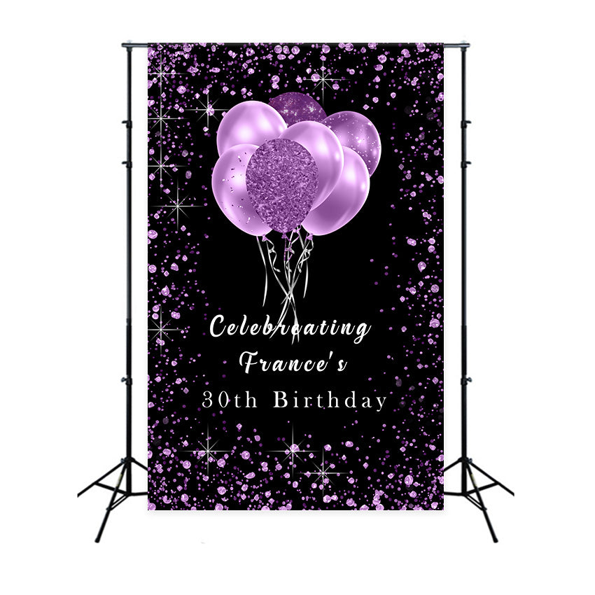 Custom Backdrop Birthday Purple 30th Glitter Balloons Backdrop UK RR12-70