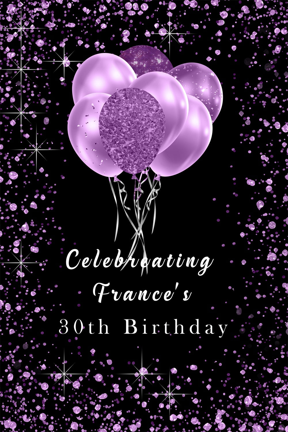 Custom Backdrop Birthday Purple 30th Glitter Balloons Backdrop UK RR12-70