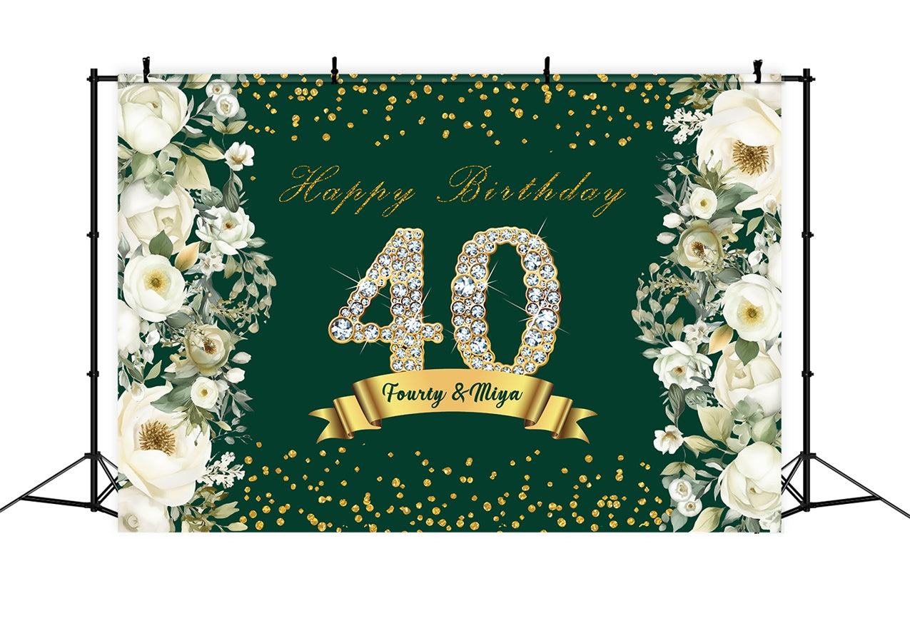 40th Birthday Backdrop Golden Crystal Floral Custom Backdrop UK RR12-71