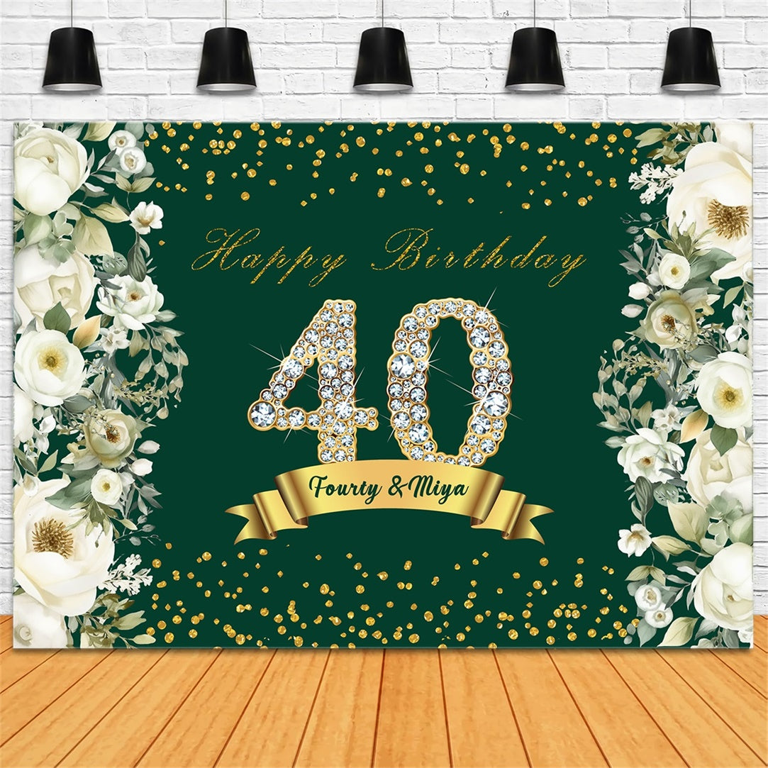 40th Birthday Backdrop Golden Crystal Floral Custom Backdrop UK RR12-71