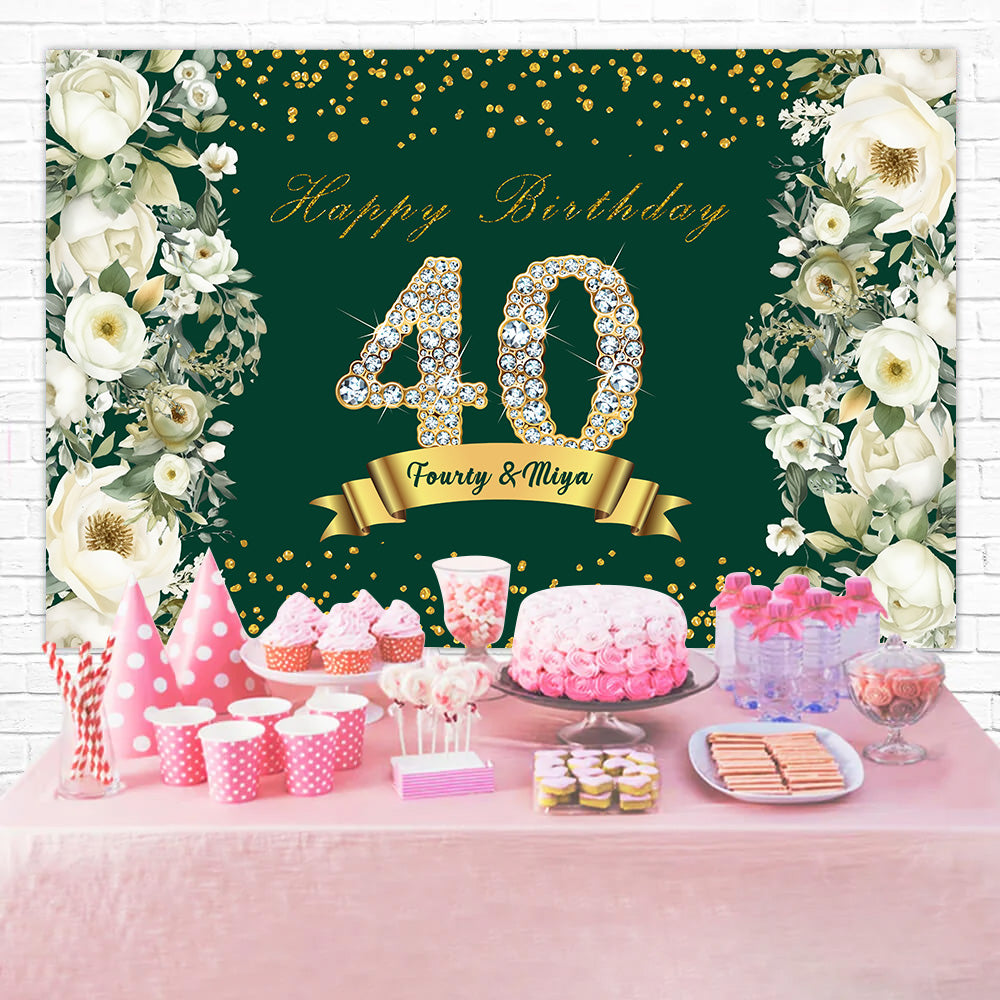 40th Birthday Backdrop Golden Crystal Floral Custom Backdrop UK RR12-71