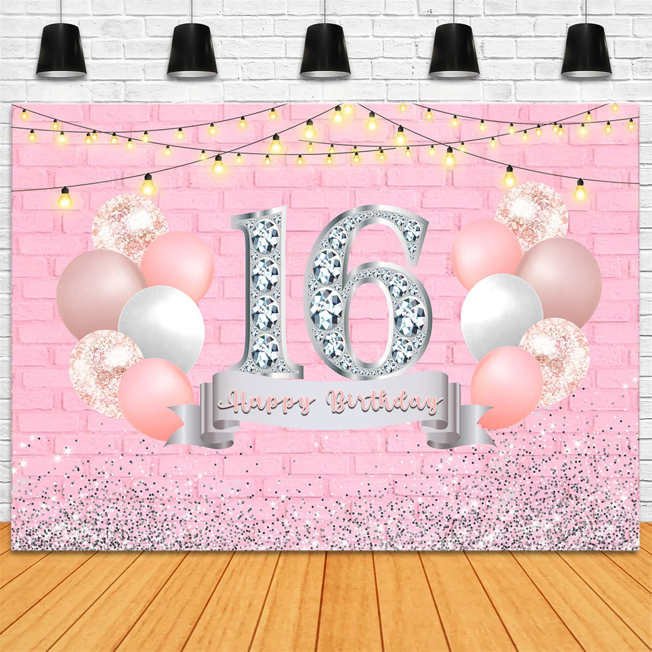 Personalized Birthday Backdrop Elegant Sparkling Sweet 16 Backdrop UK RR12-72