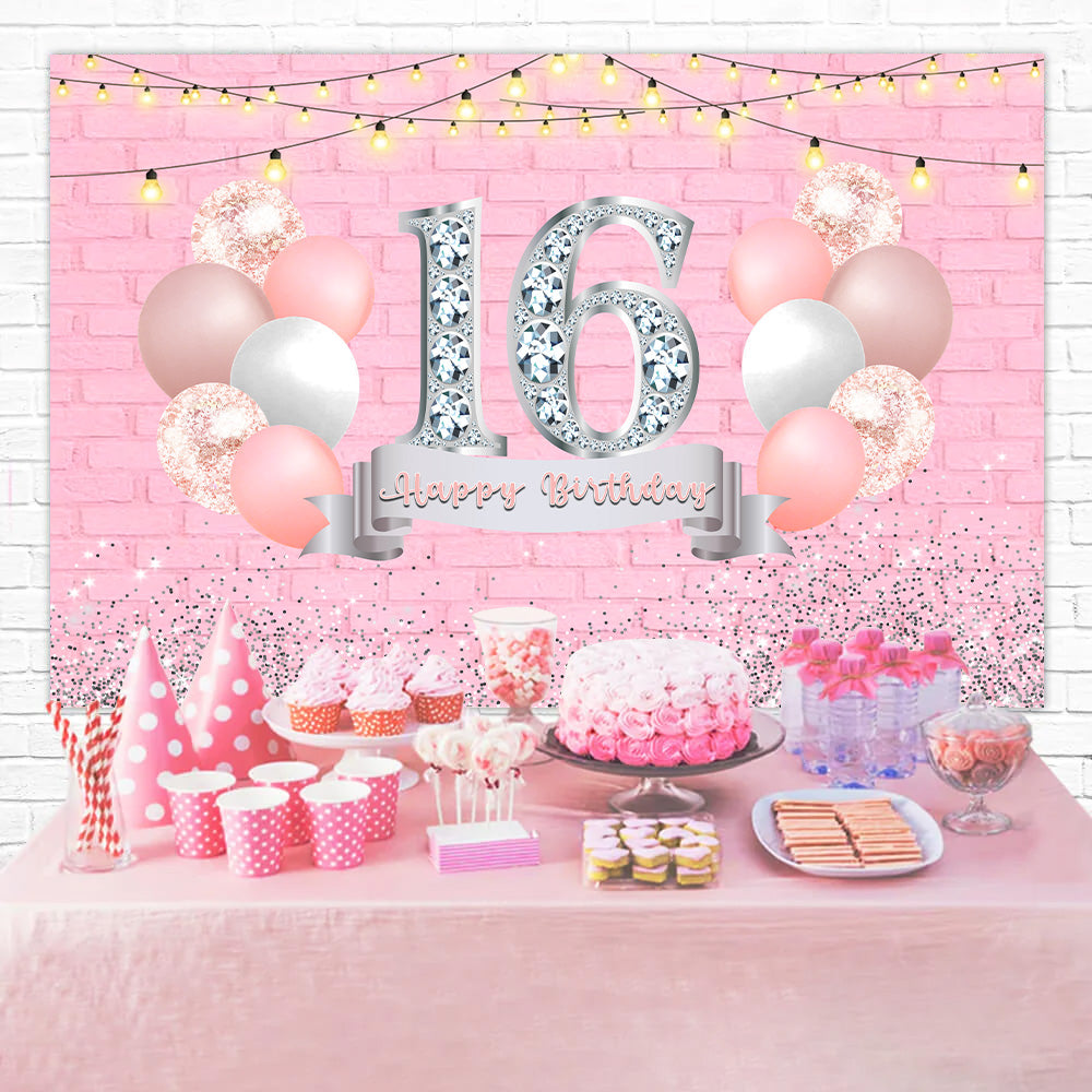 Personalized Birthday Backdrop Elegant Sparkling Sweet 16 Backdrop UK RR12-72