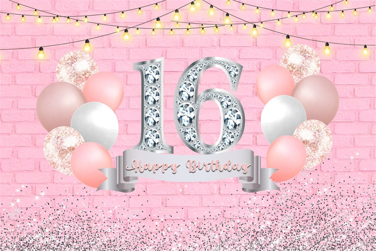 Personalized Birthday Backdrop Elegant Sparkling Sweet 16 Backdrop UK RR12-72