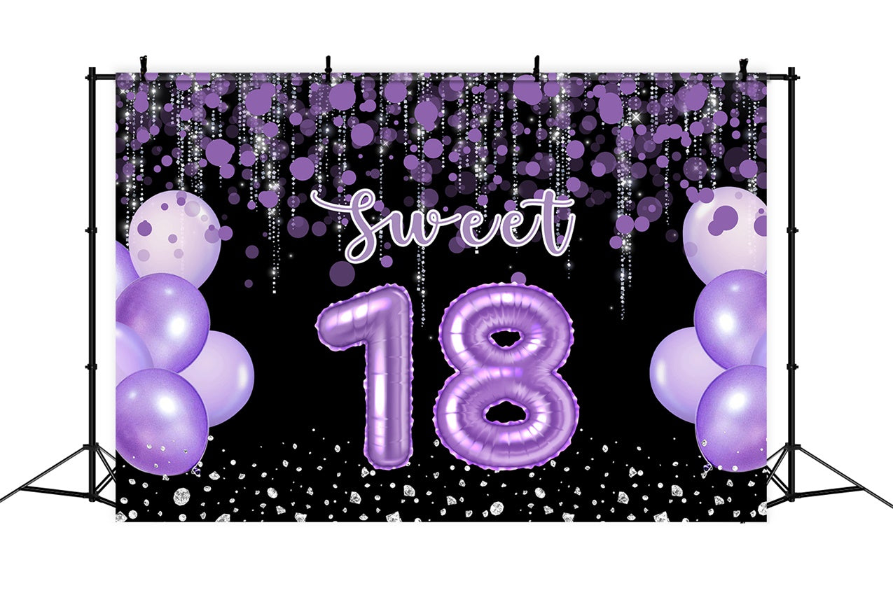 Custom Birthday Backdrops Purple Balloon Sparkle Sweet 18 Backdrop UK RR12-73