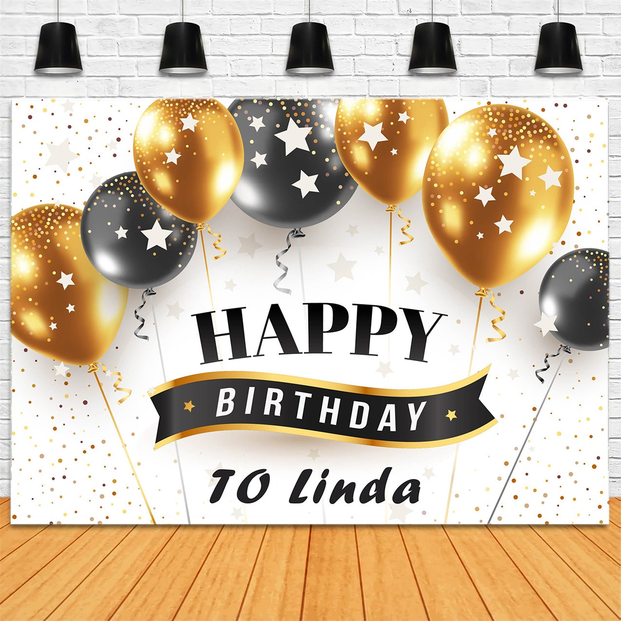 Customized Birthday Backdrop Luxurious Gold Black Balloon Backdrop UK RR12-74