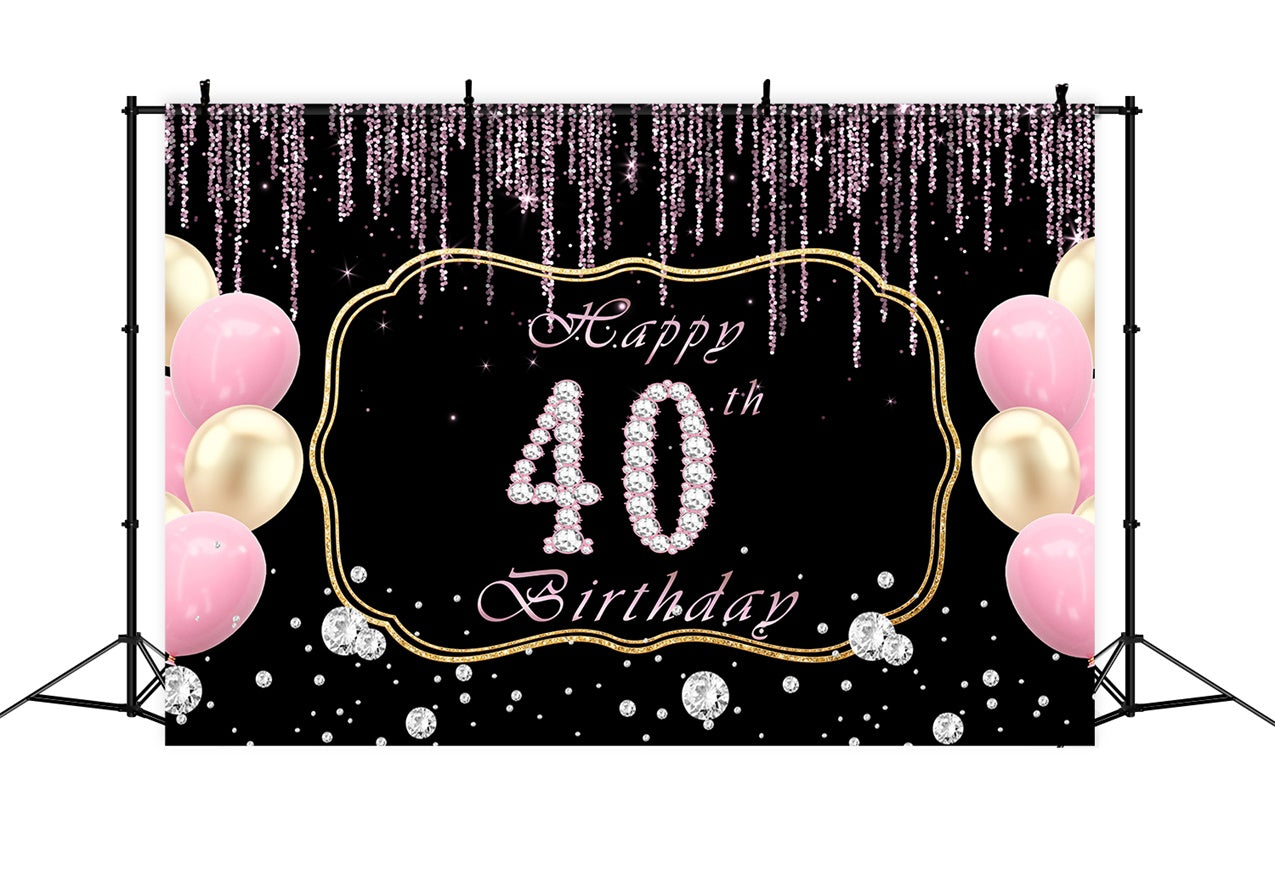 40th Birthday Backdrop Glittering Gold Pink Balloon Backdrop UK RR12-76