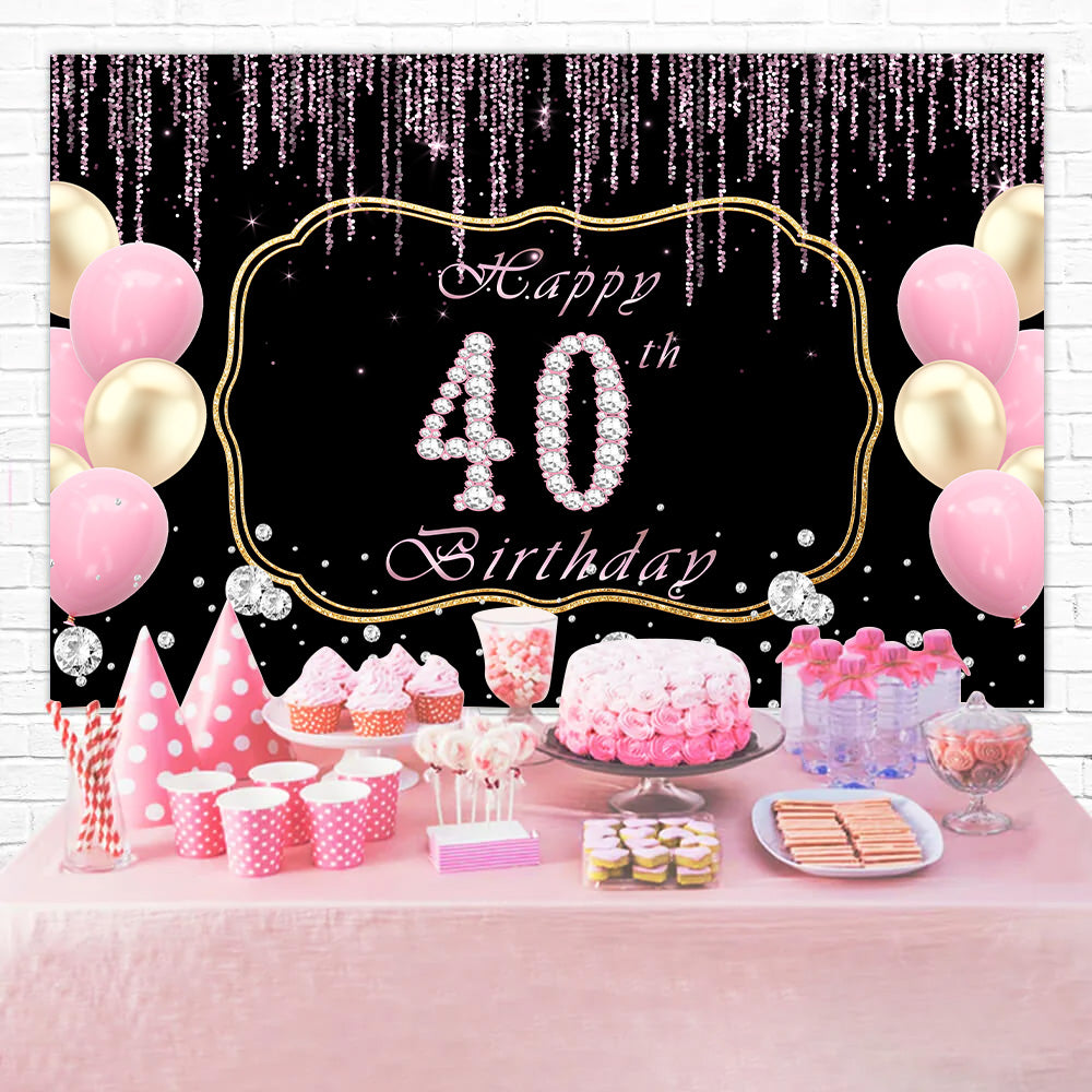 40th Birthday Backdrop Glittering Gold Pink Balloon Backdrop UK RR12-76