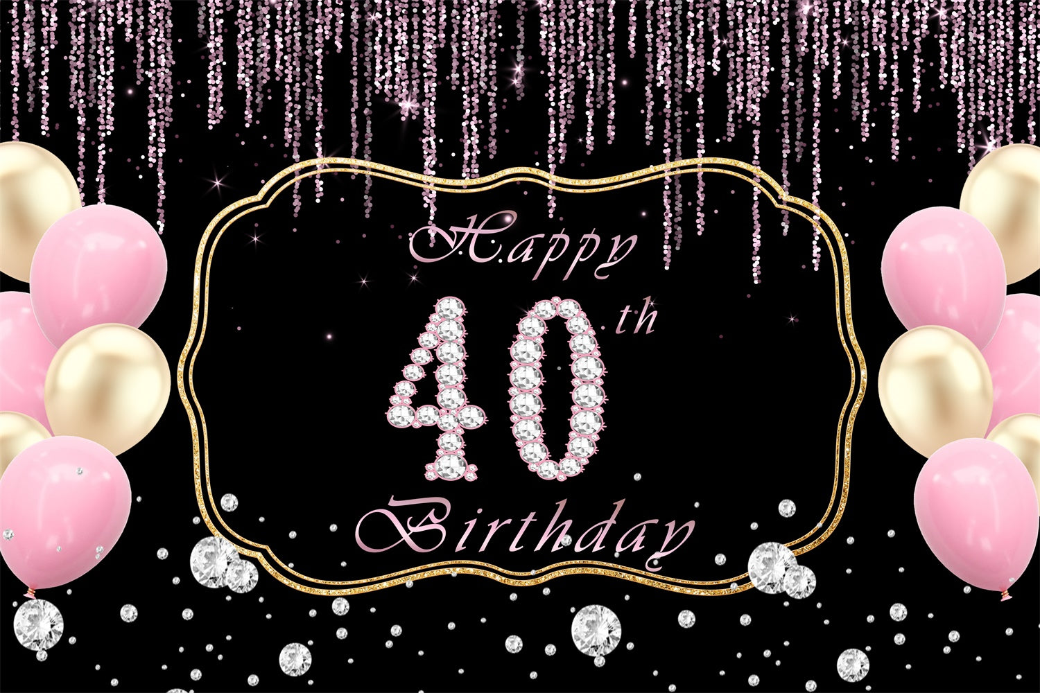 40th Birthday Backdrop Glittering Gold Pink Balloon Backdrop UK RR12-76