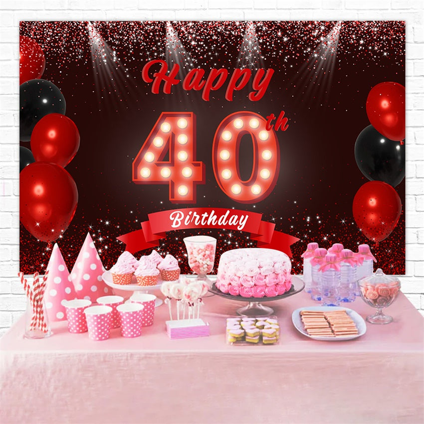 Personalized 40th Birthday Backdrop Stylish Red Glitter Backdrop UK RR12-78