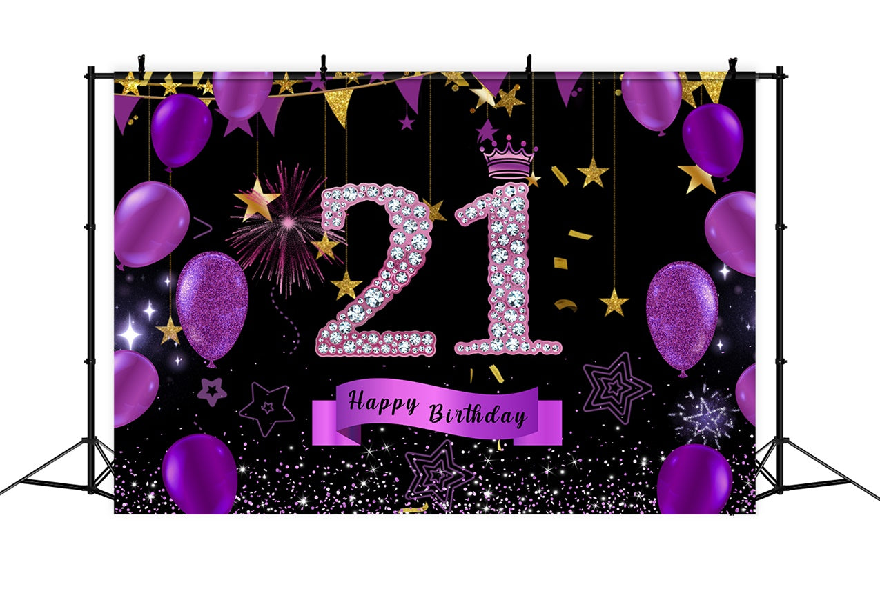 Customized 21st Birthday Backdrop Violet Glittering Balloons Backdrop UK RR12-79