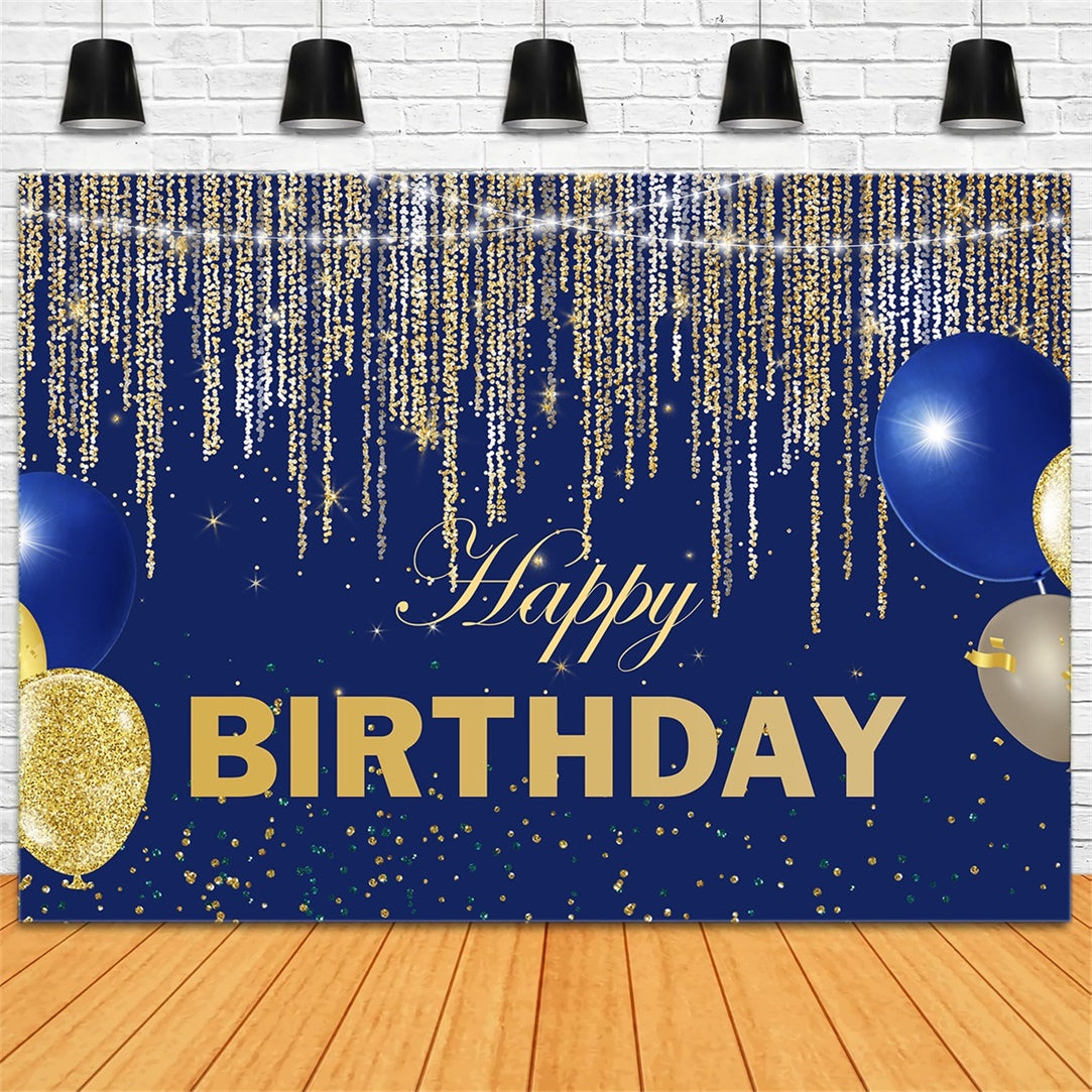 Custom Birthday Backdrop Elegant Blue Gold Sparkling Backdrop UK RR12-8