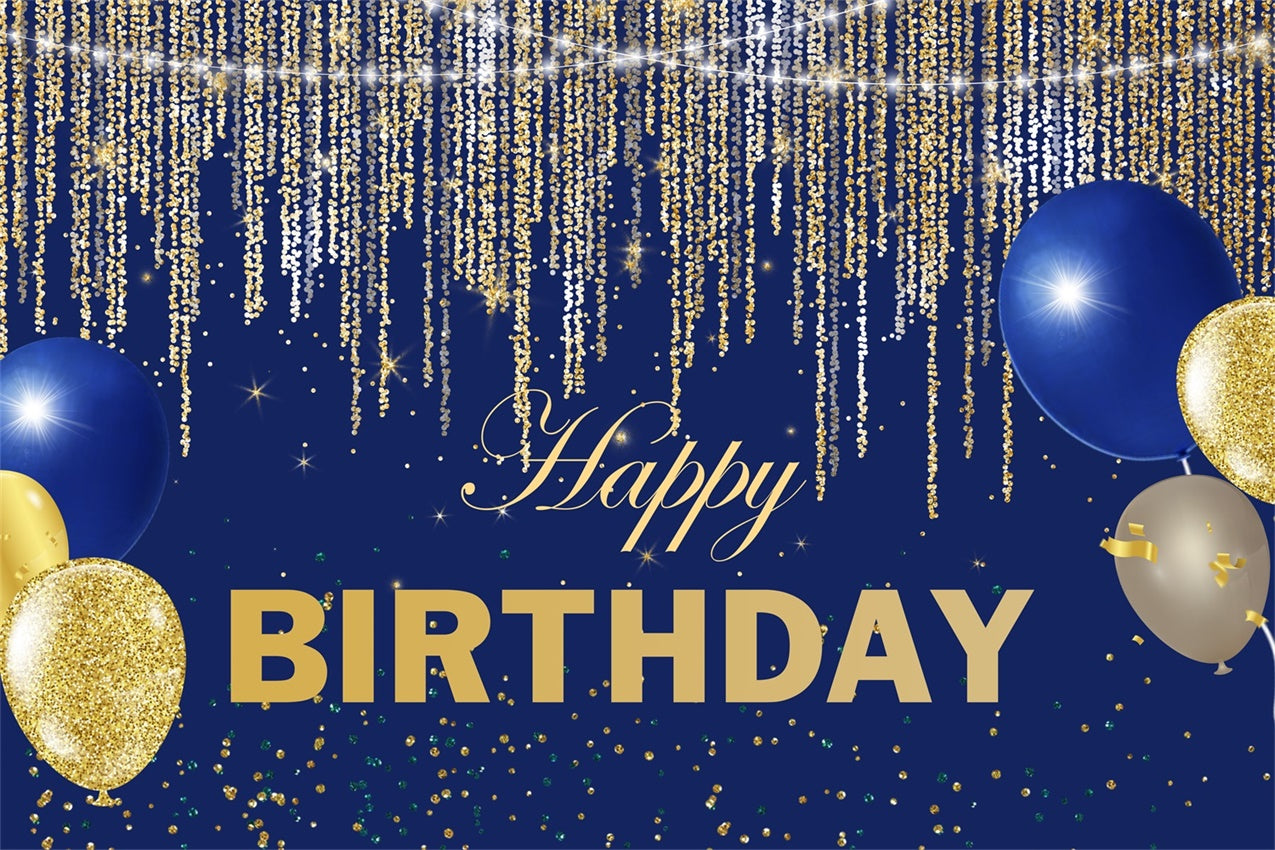 Custom Birthday Backdrop Elegant Blue Gold Sparkling Backdrop UK RR12-8