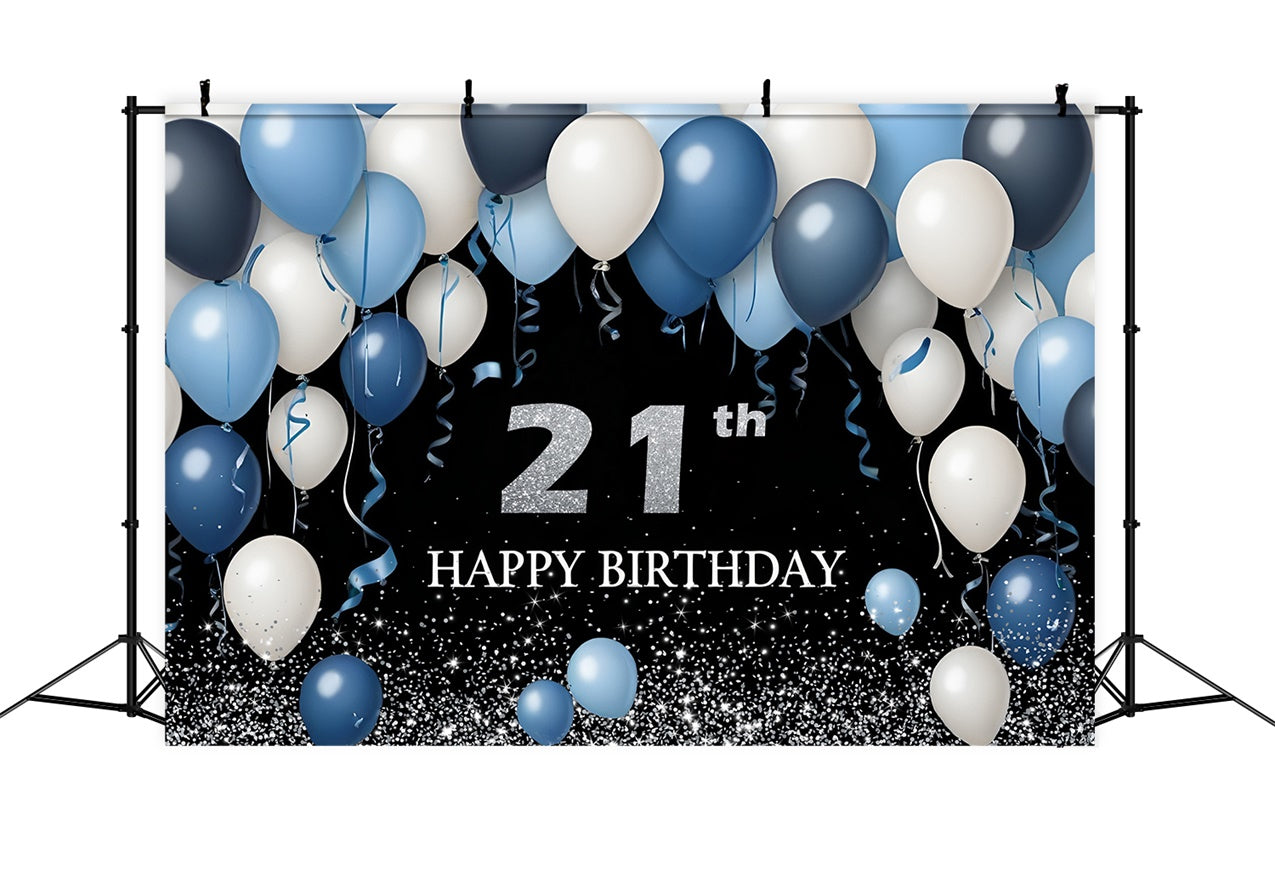 Personalized Birthday Backdrops Elegant 21st Blue Balloon Backdrop UK RR12-80