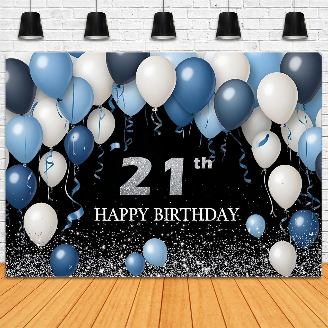 Personalized Birthday Backdrops Elegant 21st Blue Balloon Backdrop UK RR12-80