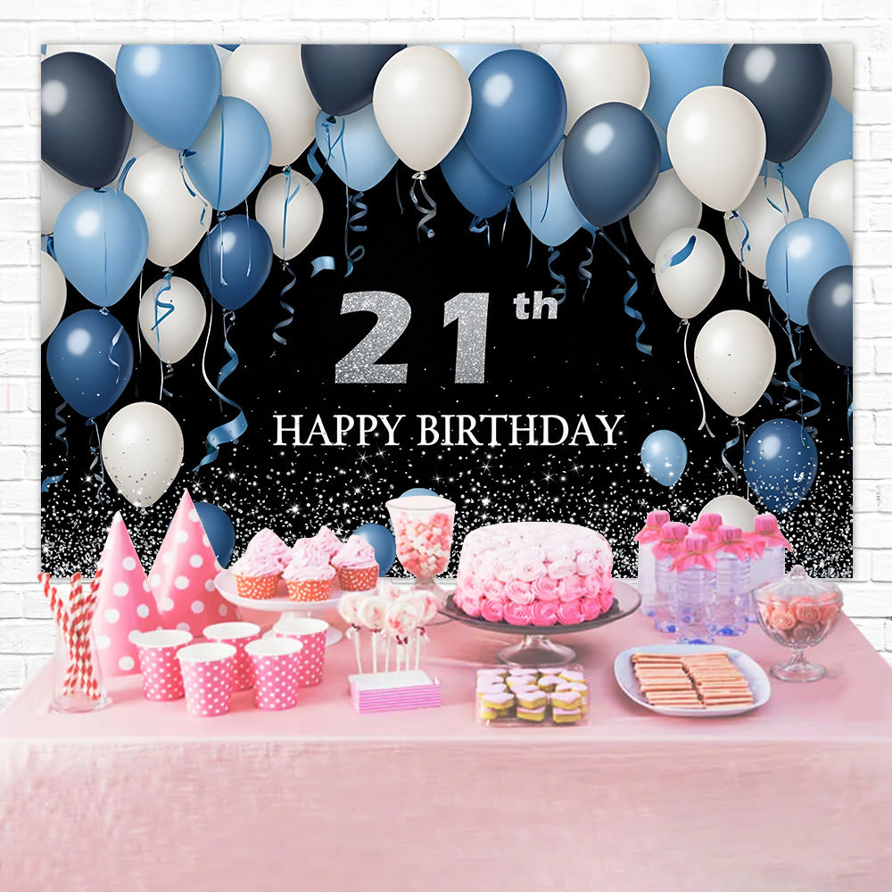 Personalized Birthday Backdrops Elegant 21st Blue Balloon Backdrop UK RR12-80