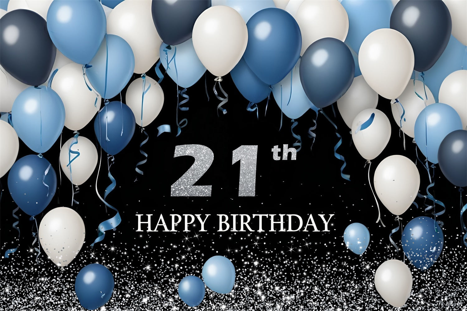 Personalized Birthday Backdrops Elegant 21st Blue Balloon Backdrop UK RR12-80