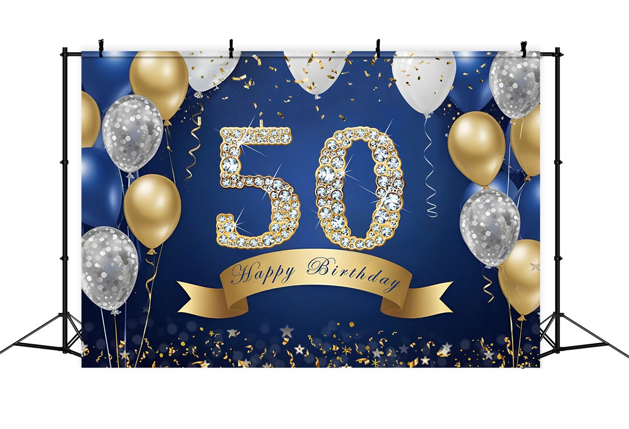 50th Birthday Photo Backdrops Sparkling Navy Gold Backdrop UK RR12-81