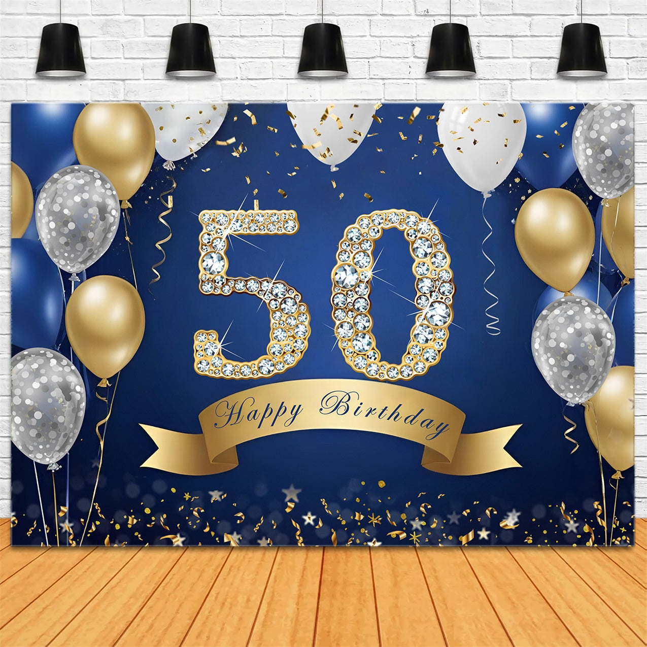 50th Birthday Photo Backdrops Sparkling Navy Gold Backdrop UK RR12-81