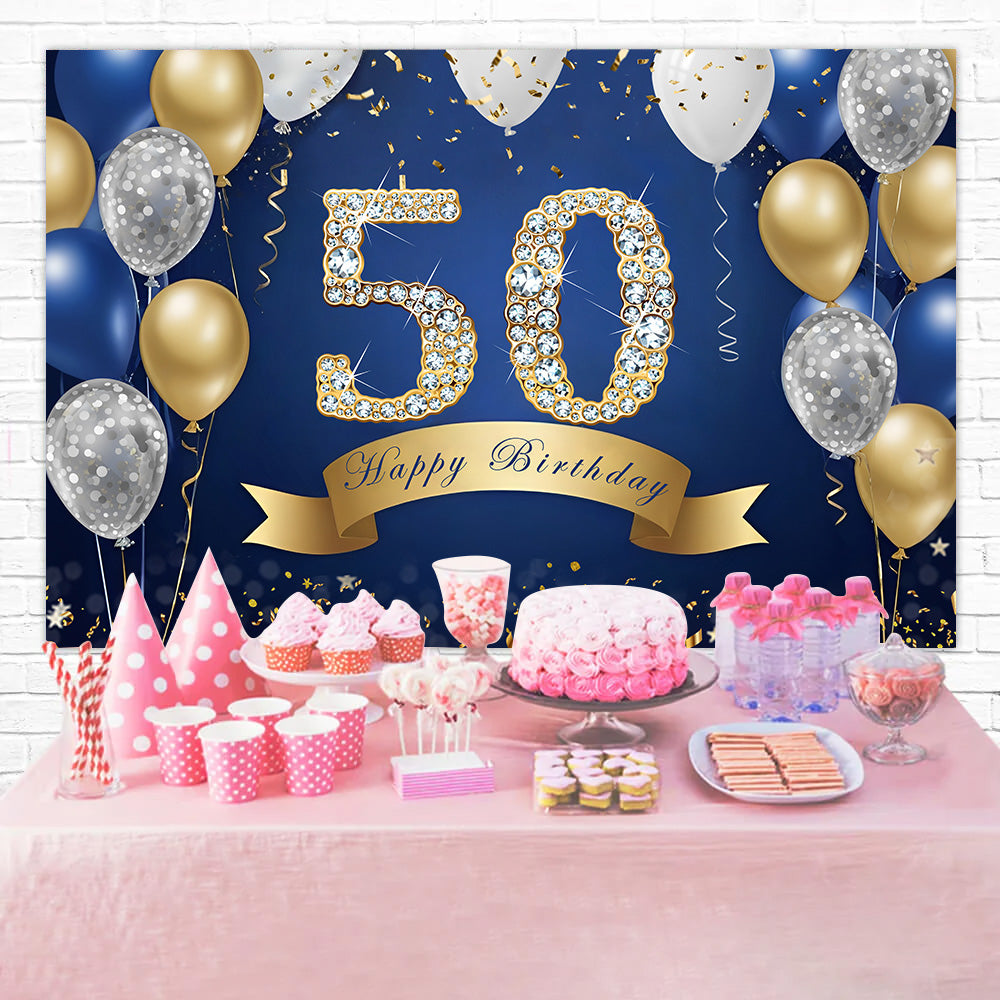 50th Birthday Photo Backdrops Sparkling Navy Gold Backdrop UK RR12-81