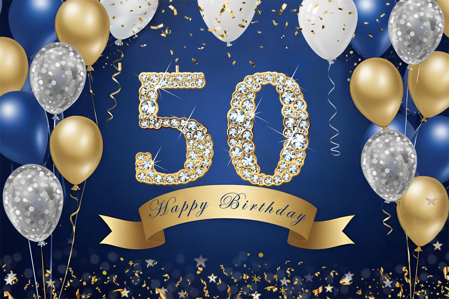 50th Birthday Photo Backdrops Sparkling Navy Gold Backdrop UK RR12-81