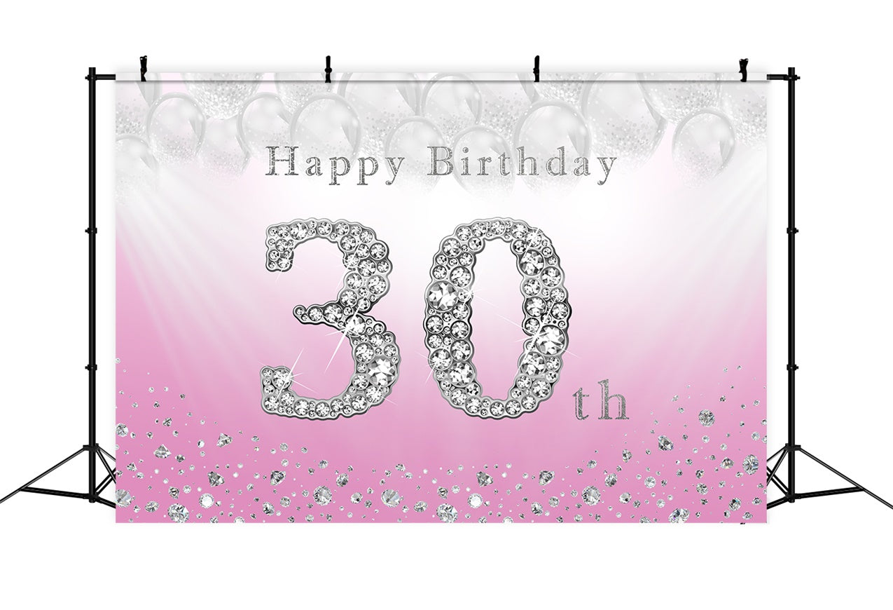 30th Birthday Photo Backdrop Pink Silver Crystal Backdrop UK RR12-82