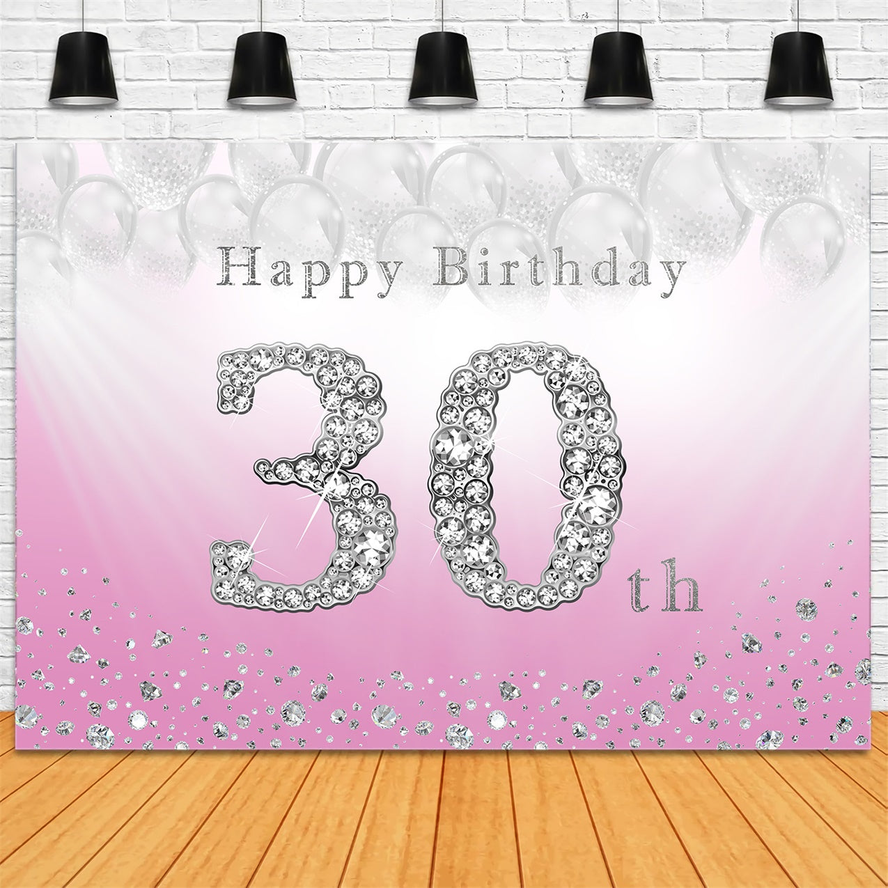 30th Birthday Photo Backdrop Pink Silver Crystal Backdrop UK RR12-82