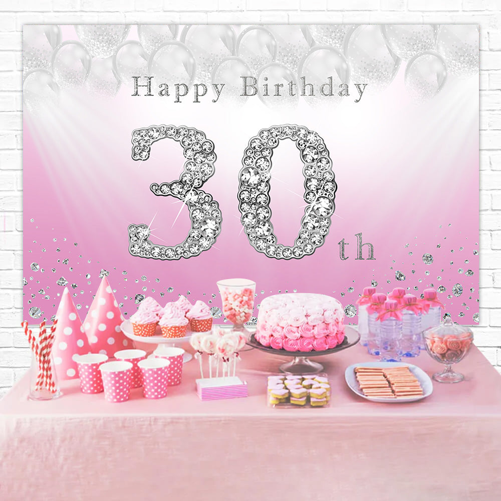 30th Birthday Photo Backdrop Pink Silver Crystal Backdrop UK RR12-82