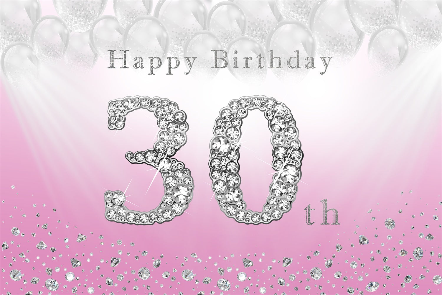 30th Birthday Photo Backdrop Pink Silver Crystal Backdrop UK RR12-82