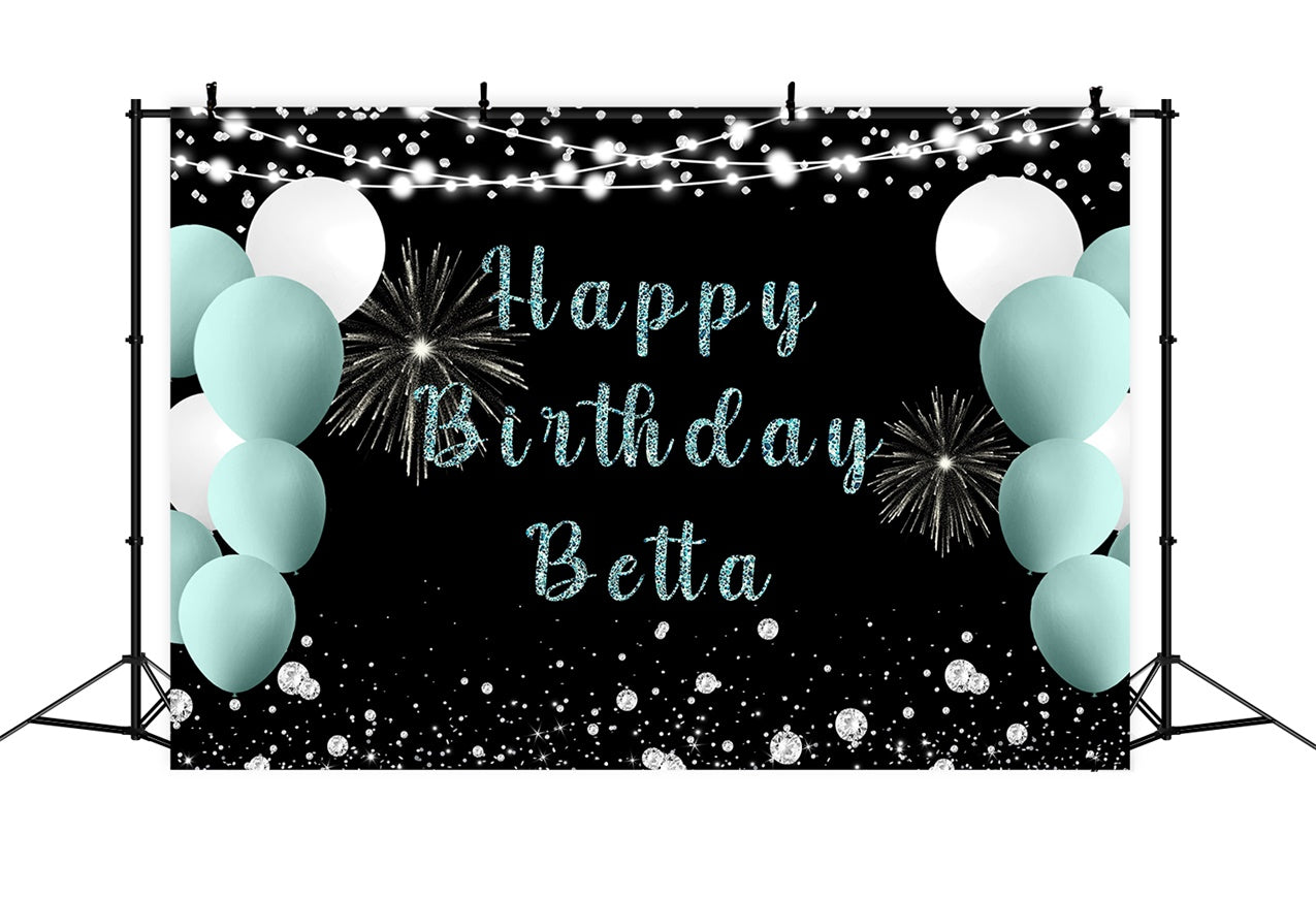 Personalized Backdrop Birthday Shimmering Mint White Balloon Backdrop UK RR12-83