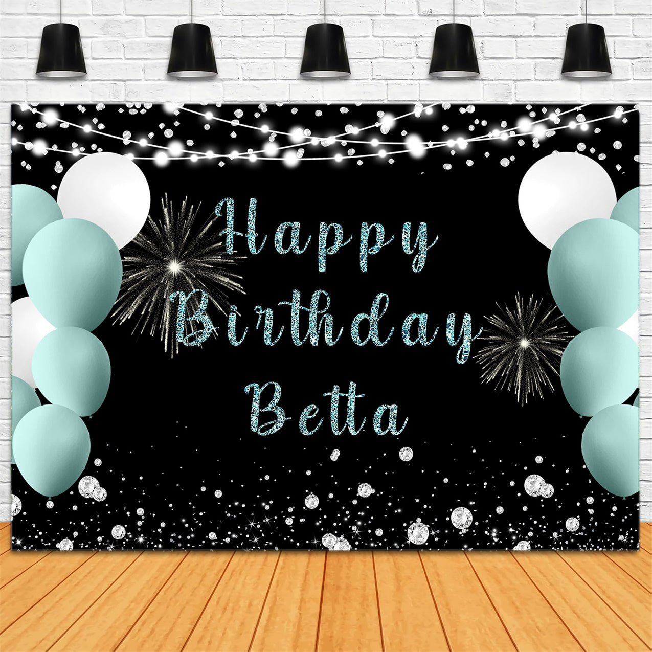 Personalized Backdrop Birthday Shimmering Mint White Balloon Backdrop UK RR12-83