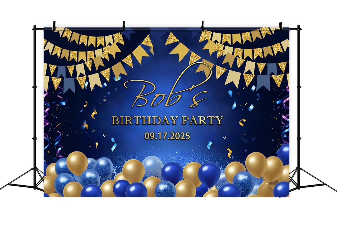 Custom Birthday Backdrops Classic Blue Gold Celebration Backdrop UK RR12-84