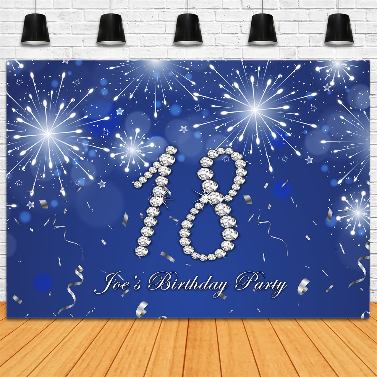 18th Birthday Photo Backdrop Shimmering Diamond Blue Backdrop UK RR12-86