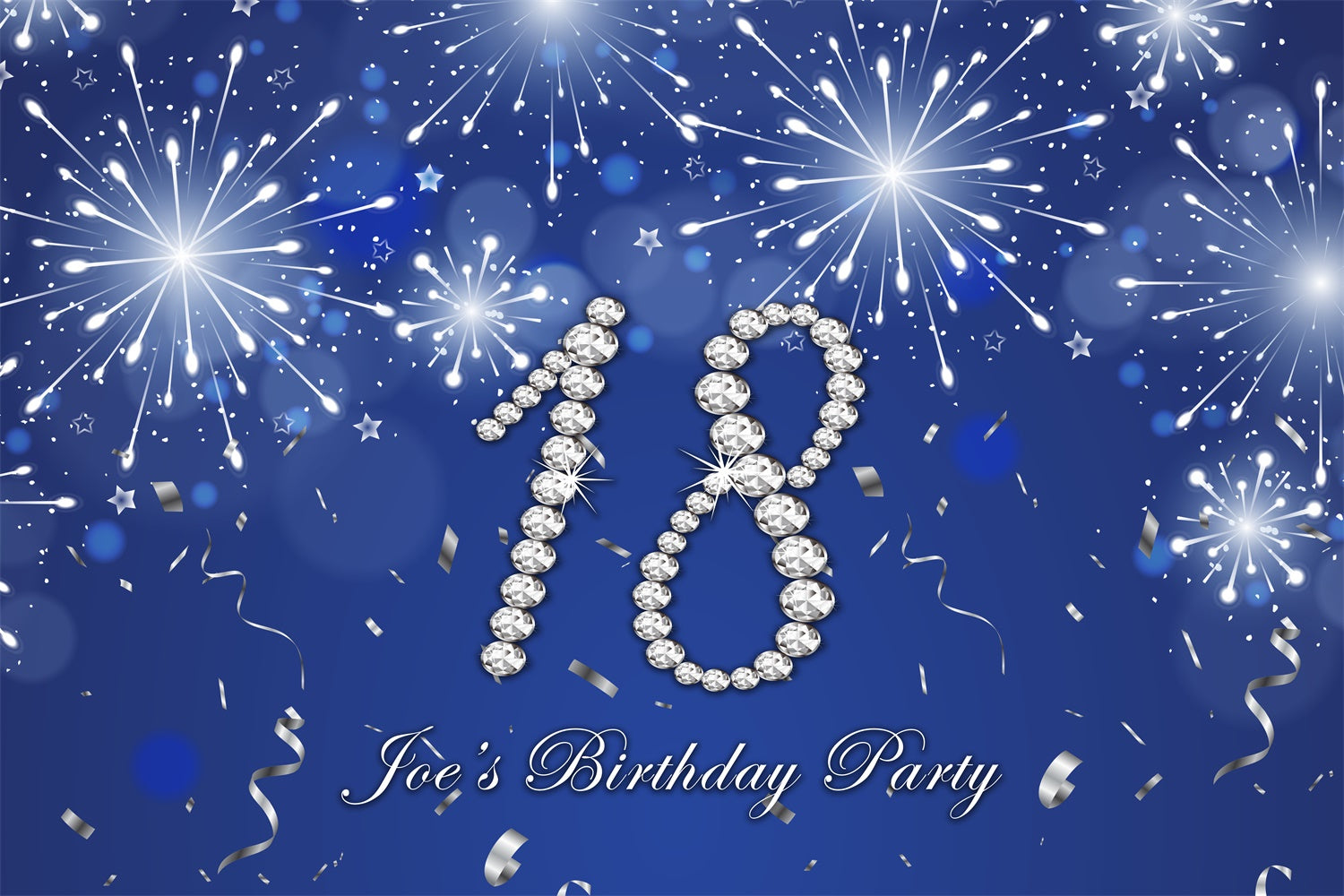 18th Birthday Photo Backdrop Shimmering Diamond Blue Backdrop UK RR12-86