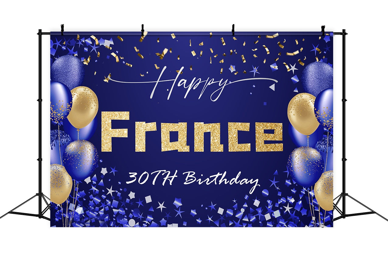 Customized Birthday Backdrops Luxurious Blue Gold 30th Backdrop UK RR12-87