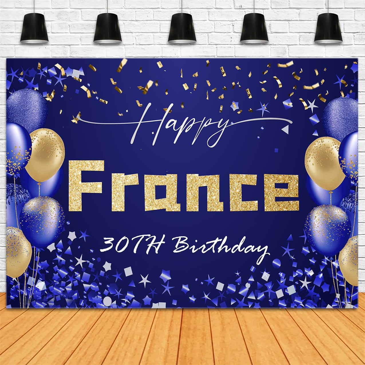 Customized Birthday Backdrops Luxurious Blue Gold 30th Backdrop UK RR12-87