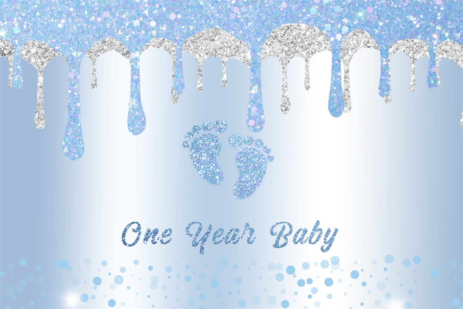 1st Birthday Backdrop Glittering Blue Baby Feet Backdrop UK RR12-88