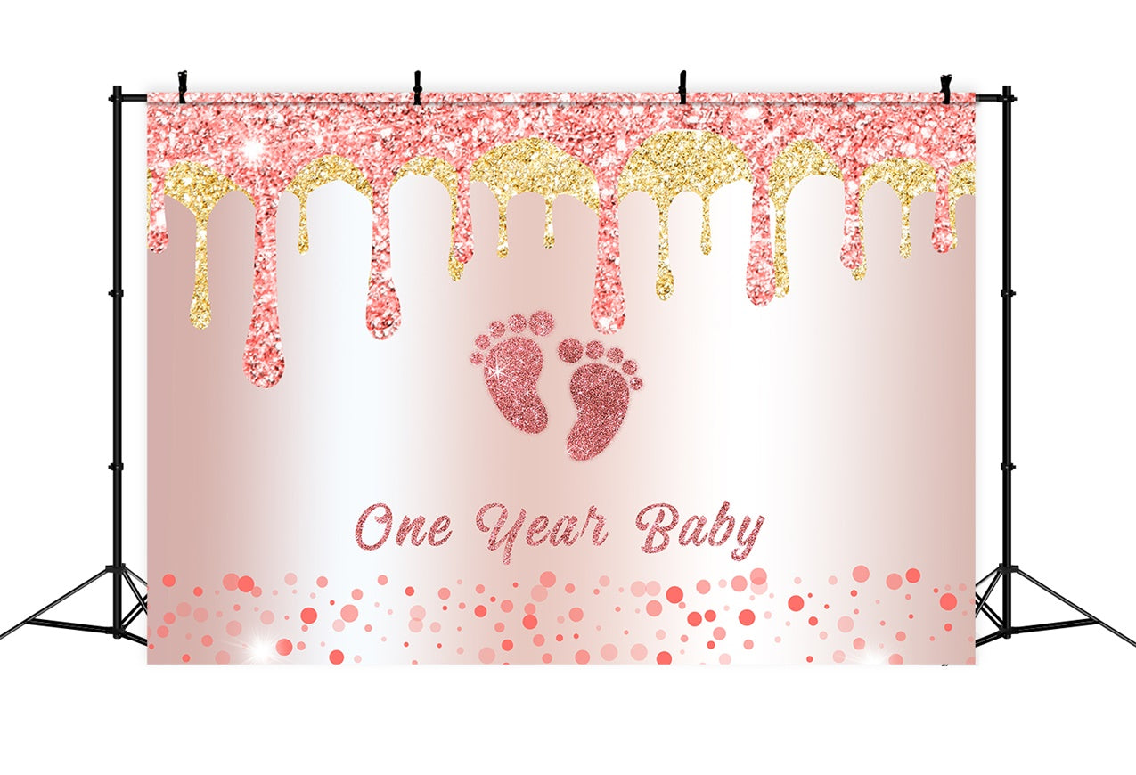 Custom Birthday Backdrops Glittering Pink Baby Feet Backdrop UK RR12-89