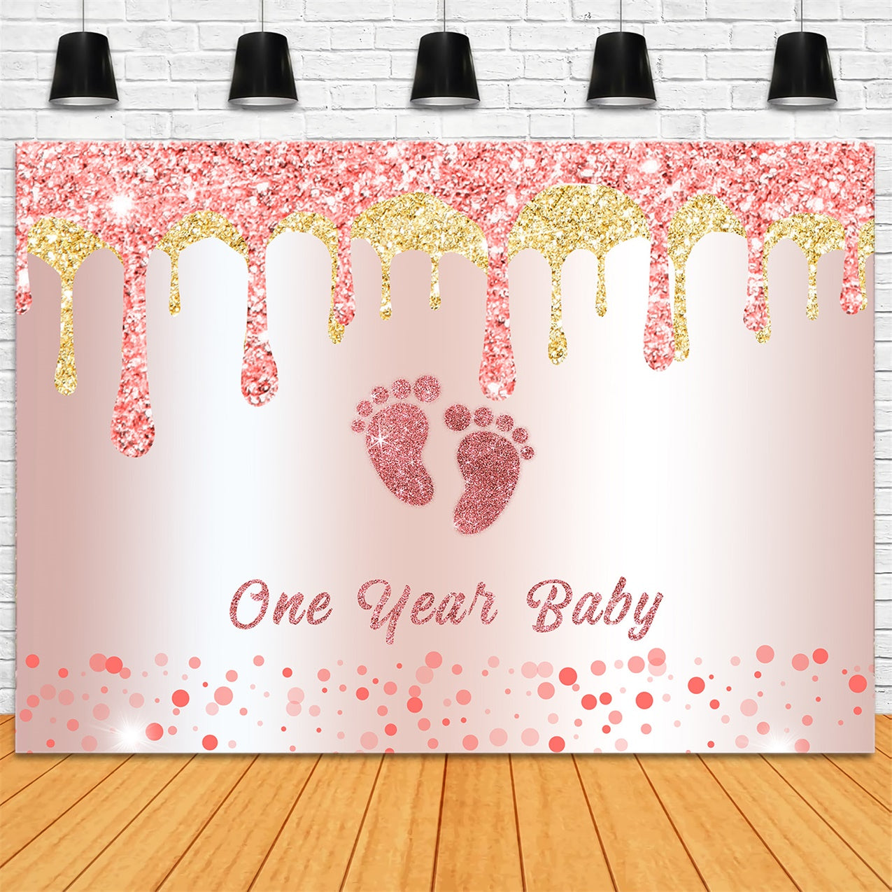 Custom Birthday Backdrops Glittering Pink Baby Feet Backdrop UK RR12-89