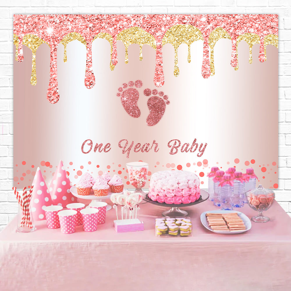 Custom Birthday Backdrops Glittering Pink Baby Feet Backdrop UK RR12-89