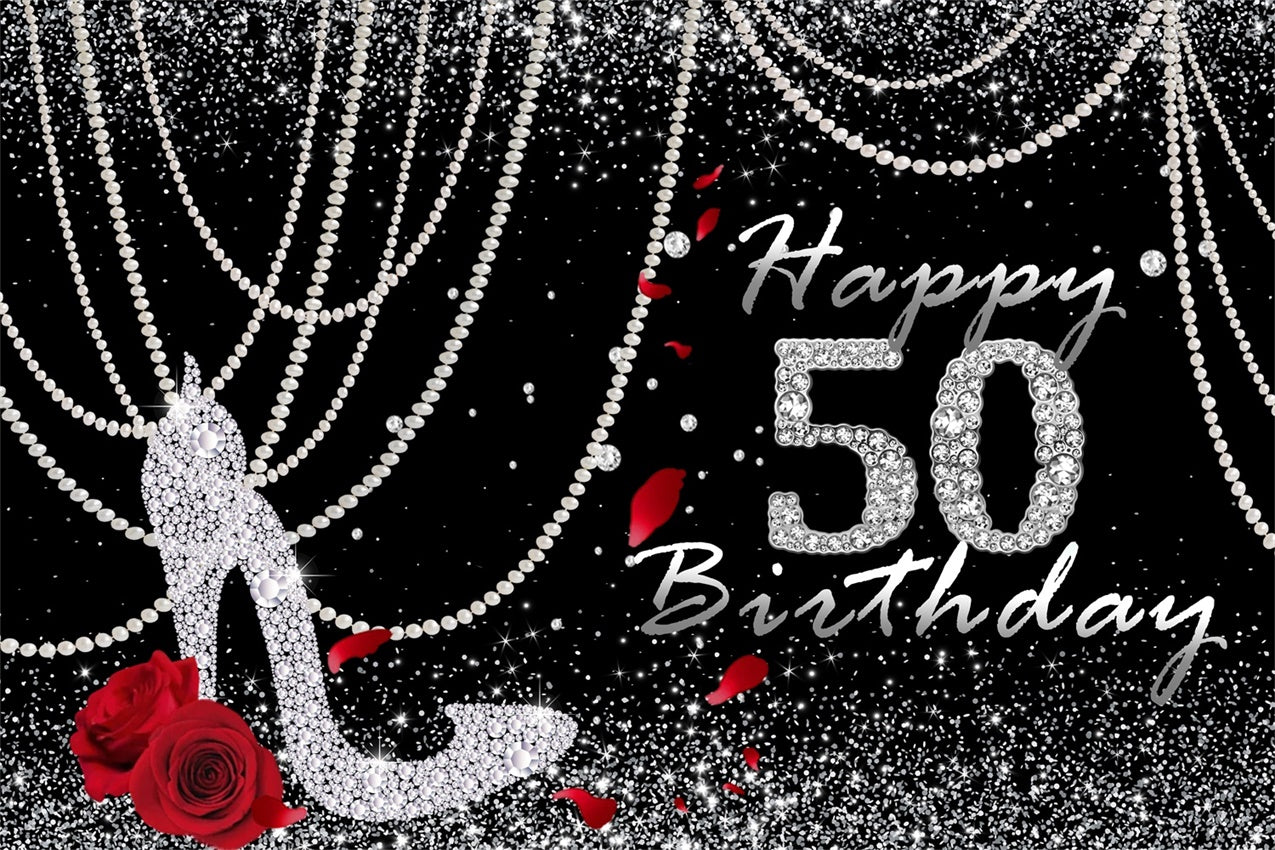 50th Birthday Backdrop Sparkling Diamond Rose Black Backdrop UK RR12-91